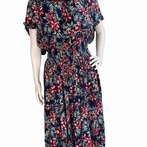 Love Navy and Red Floral Maxi Dress